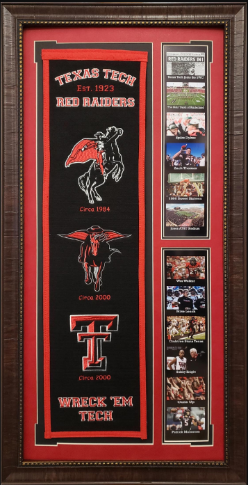 Texas Tech Red Raiders Team Logos on Felt Banner Framed Art 19" X 38.5" Player Photo Collage