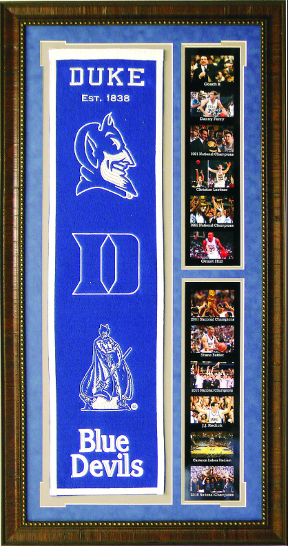 Duke Blue Devils Team Logos on Felt Banner Framed Art 19" X 38.5" Player Photo Collage