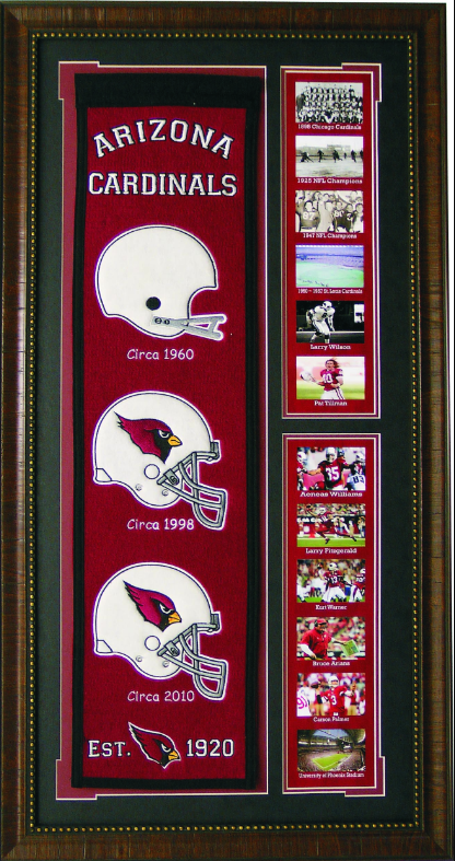 Arizona Cardinals Team Logos on Felt Banner Framed Art 19" X 38.5" Player Photo Collage