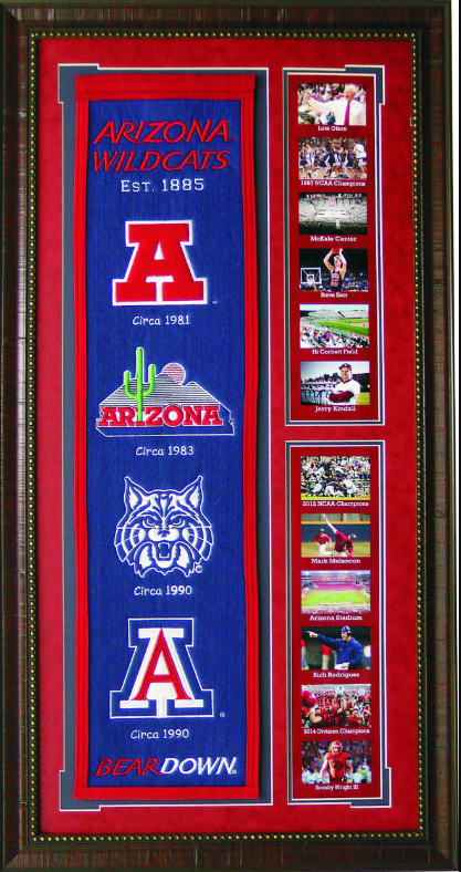 Arizona Wildcats Team Logos on Felt Banner Framed Art 19" X 38.5" Player Photo Collage