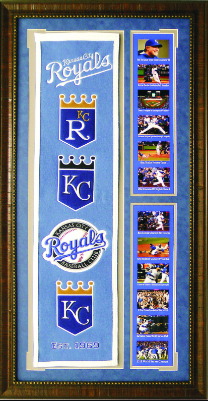 Kansas City Royals Team Logos on Felt Banner Framed Art 19" X 38.5" Player Photo Collage