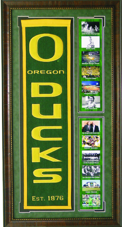 Oregon Ducks Team Logo on Felt Banner Framed Art 19" X 38.5" Player Photo Collage