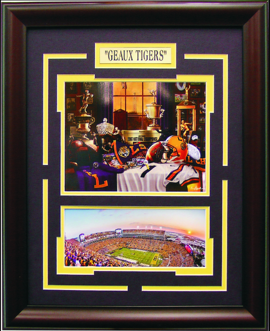 Geaux Tigers LSU Tigers Death Valley Tiger Stadium Photograph 17" x 21" Framed Art