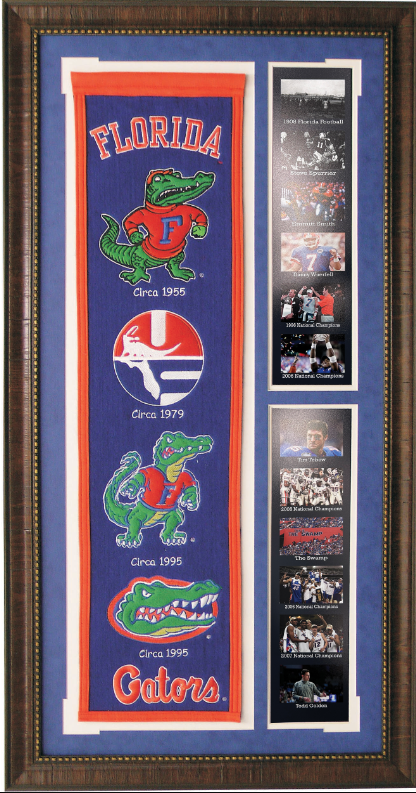 Florida Gators Team Logos on Felt Banner Framed Art 19" X 38.5" Player Photo Collage