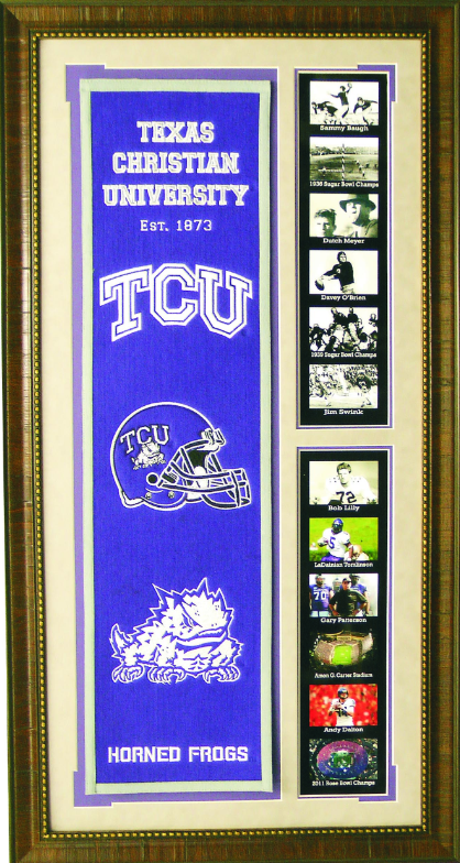 TCU Horned Frogs Team Logos on Felt Banner Framed Art 19" X 38.5" Player Photo Collage