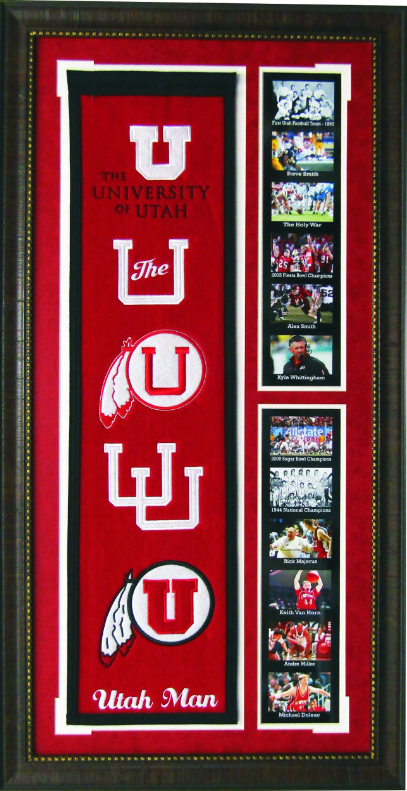 Utah Utes Team Logos on Felt Banner Framed Art 19" X 38.5" Player Photo Collage