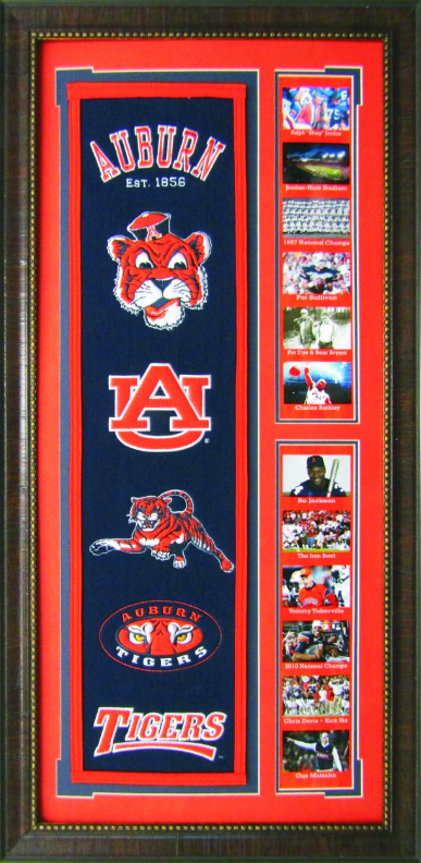 Auburn Tigers Team Logos on Felt Banner Framed Art 19" X 38.5" Player Photo Collage