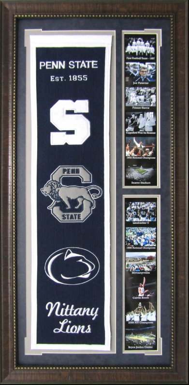 Penn State Nittany Lions Team Logos on Felt Banner Framed Art 19" X 38.5" Player Photo Collage