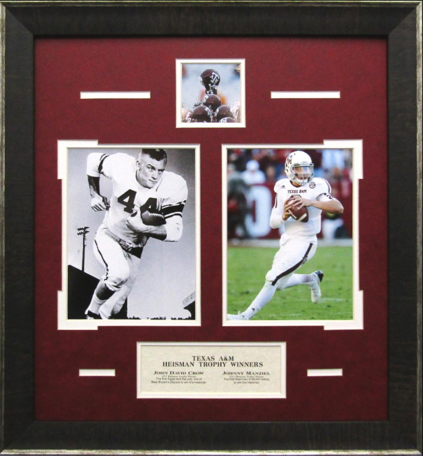 Texas A&M Aggies Heisman Trophy Winners Johnny Manziel & John David Crow Framed Art 18.5" x 20" 3-Photograph Collage