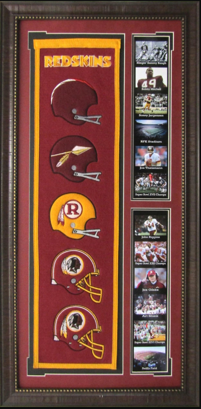 Washington Redskins Commanders Team Logos on Felt Banner Framed Art 19" X 38.5" Player Photo Collage