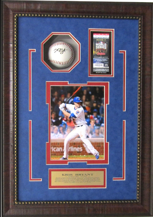 Kris Bryant Chicago Cubs Framed Shadow Box Art 16" x 22.5" Photograph, Replica Signed Ball & Replica World Series Ticket