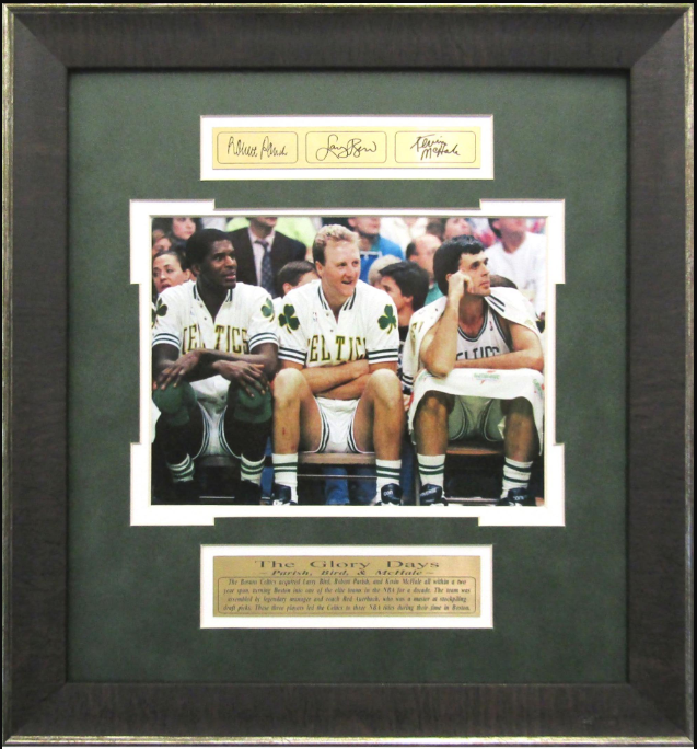 The Glory Days Boston Celtics Robert Parish Larry Bird Kevin McHale Framed Art 17" x 18.5" Photograph with Facsimile Autographed Plates