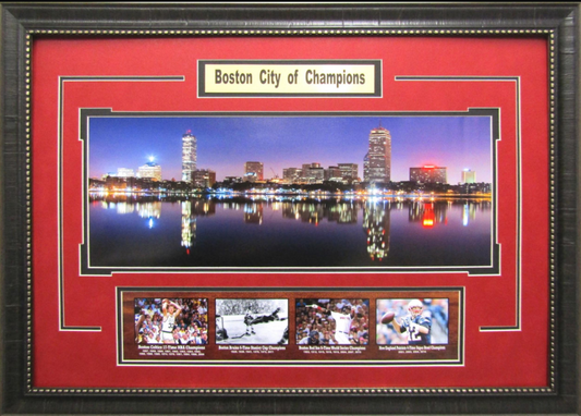 Boston City of Champions - Celtics, Bruins, Red Sox & Patriots - 22.5" x 31" Framed 5-Photograph Collage