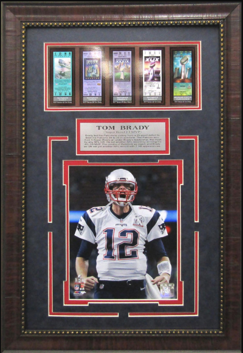 Tom Brady New England Patriots Framed Art 17" x 25" Photograph with Replica Super Bowl Ticket Collage