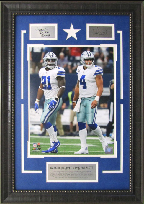 Ezekiel Elliott & Dak Prescott Dallas Cowboys Framed Art 18" x 25.5" Photograph with Facsimile Autographed Plates