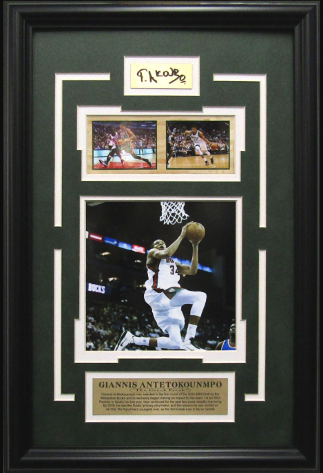 Giannis Antetokounmpo Milwaukee Bucks Framed Art 13" x 19.5" 3-Photograph Collage with Facsimile Autographed Plate