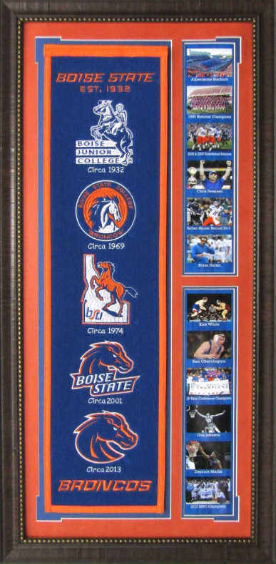 Boise State Broncos Team Logos on Felt Banner Framed Art 19" X 38.5" Player Photo Collage