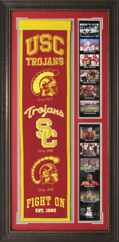 USC Trojans Team Logos on Felt Banner Framed Art 19" X 38.5" Player Photo Collage