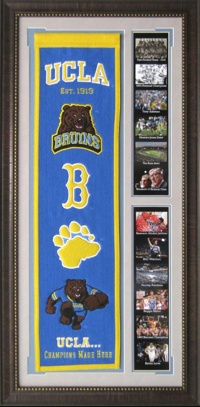 UCLA Bruins Team Logos on Felt Banner Framed Art 19" X 38.5" Player Photo Collage