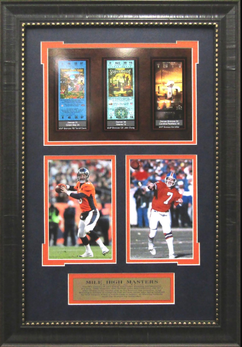 Mile High Masters Denver Broncos Framed Art 16" x 23" 2-Photograph Collage with Replica Super Bowl Tickets