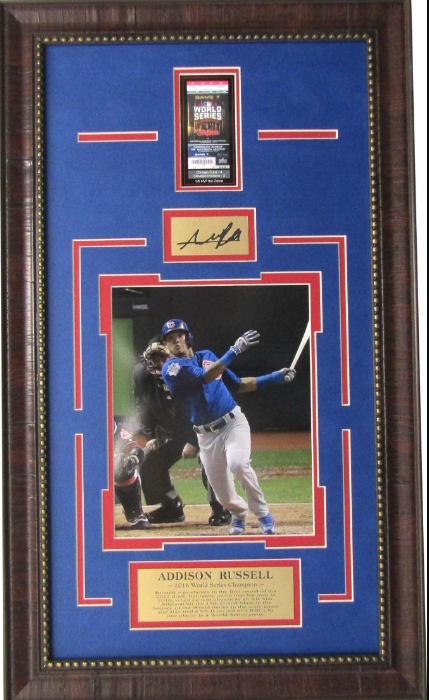 Addison Russell Chicago Cubs 2016 World Series Champion Framed Art 16" x 27" Photograph, Replica Ticket & Facsimile Autographed Plate