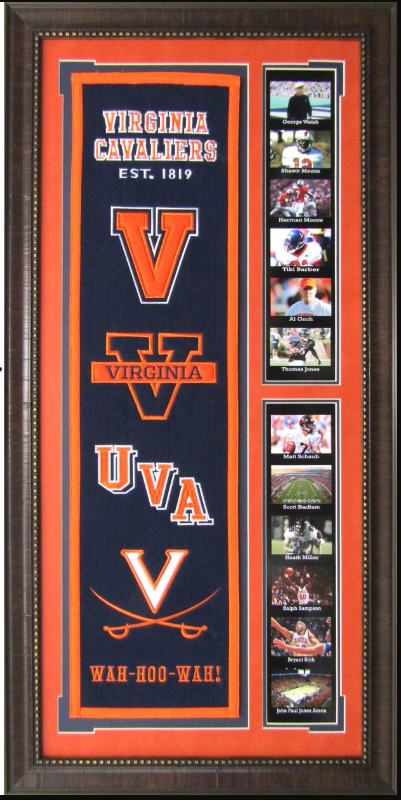 Virginia Cavaliers Team Logos on Felt Banner Framed Art 19" X 38.5" Player Photo Collage