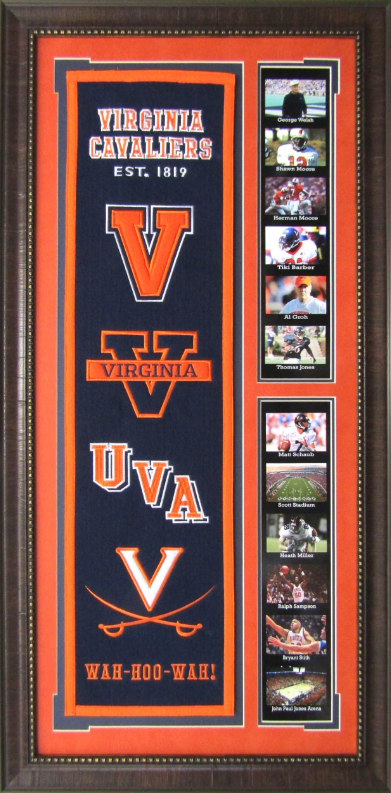 Virginia Cavaliers Team Logos on Felt Banner Framed Art 19" X 38.5" Player Photo Collage