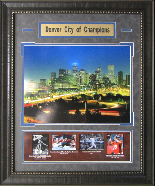 Denver City of Champions - Nuggets, Avalanche, Rockies & Broncos - 19" x 23" Framed 5-Photograph Collage