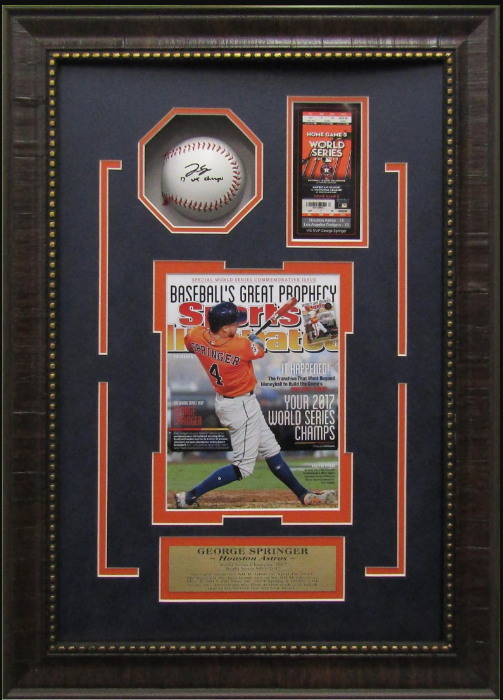 George Springer Houston Astros Framed Shadow Box Art 16" x 22.5" Photograph, Replica Signed Ball & Replica World Series Ticket