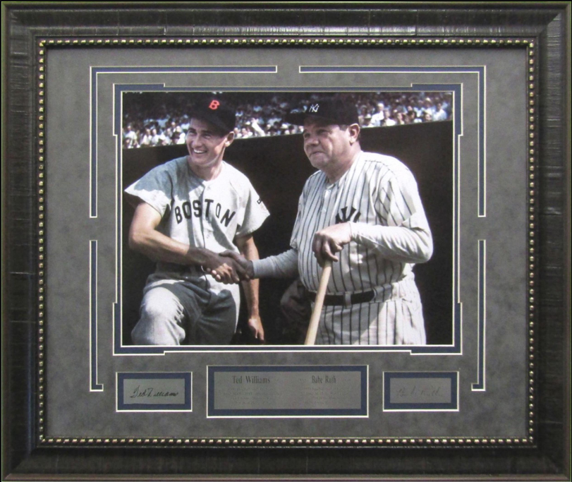 Ted Williams Boston Red Sox & Babe Ruth New York Yankees Framed Art 19" x 23" Photograph with Facsimile Autographed Plates