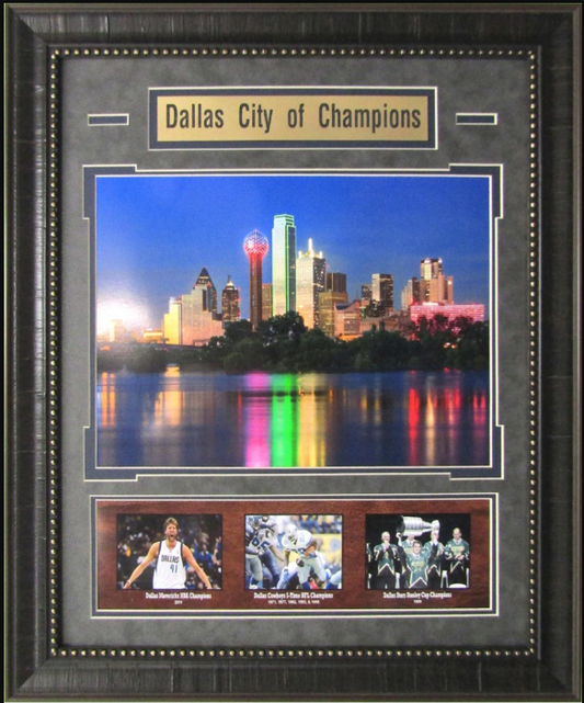 Dallas City of Champions - Mavericks, Cowboys & Stars - 19" x 23" Framed 4-Photograph Collage