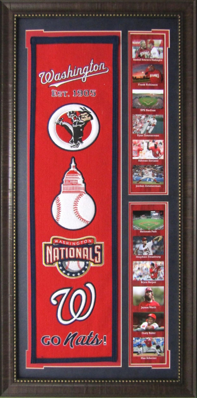 Washington Nationals Team Logos on Felt Banner Framed Art 19" X 38.5" Player Photo Collage