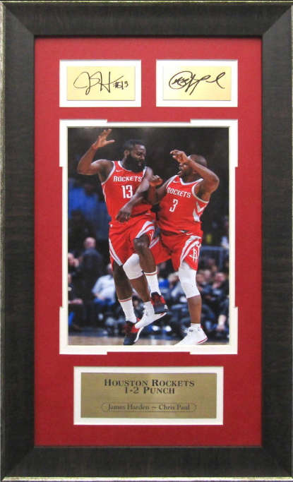 Houston Rockets 1-2 Punch James Harden & Chris Paul Framed Art 13" x 21" Photograph with Facsimile Autographed Plates