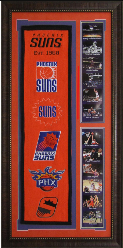 Phoenix Suns Team Logos on Felt Banner Framed Art 19" X 38.5" Player Photo Collage