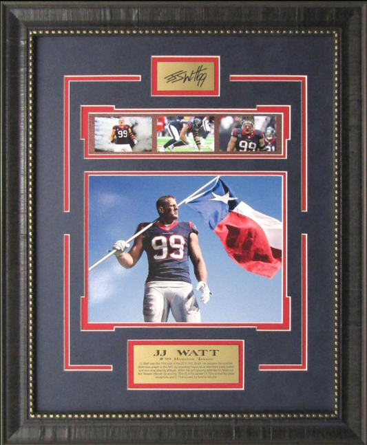 JJ Watt Houston Texans Framed Art 19" x 23" 4-Photograph Collage with Facsimile Autographed Plate