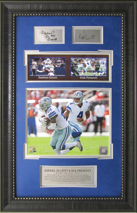 Ezekiel Elliott & Dak Prescott Dallas Cowboys Framed Art 16" x 24.75" 3-Photograph Collage with Facsimile Autographed Plates