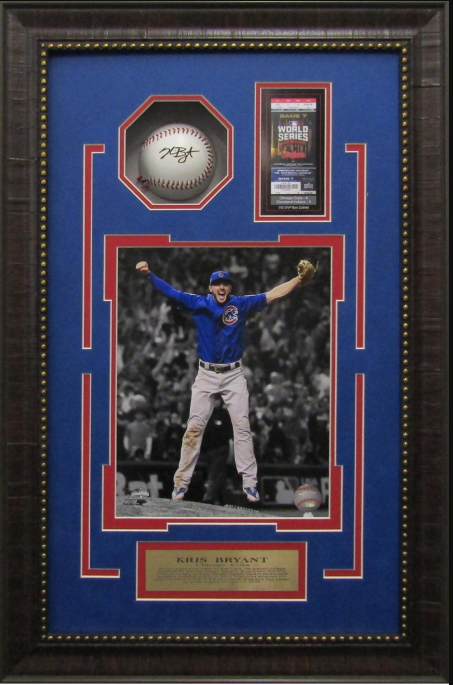 Kris Bryant Chicago Cubs Framed Shadow Box Art 16" x 25" Photograph, Replica Signed Ball & Replica World Series Ticket