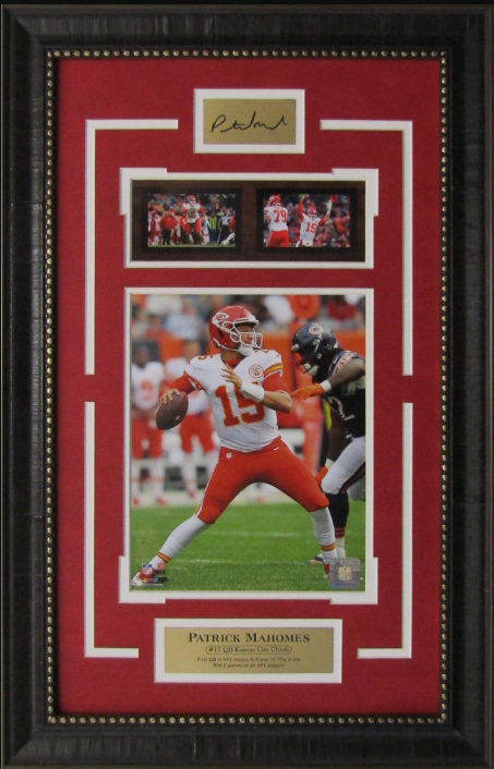 Patrick Mahomes Kansas City Chiefs Framed Art 16" x 25" 3-Photograph Collage with Facsimile Autographed Plate