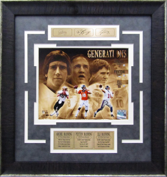 Generations Eli Peyton Archie Manning New Orleans Saints Denver Broncos New York Giants 18.5" x 17.5" Framed Art Photo Collage