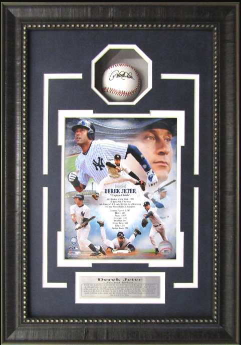 Derek Jeter New York Yankees Framed Shadow Box Art 16" x 23" Photograph & Replica Signed Ball