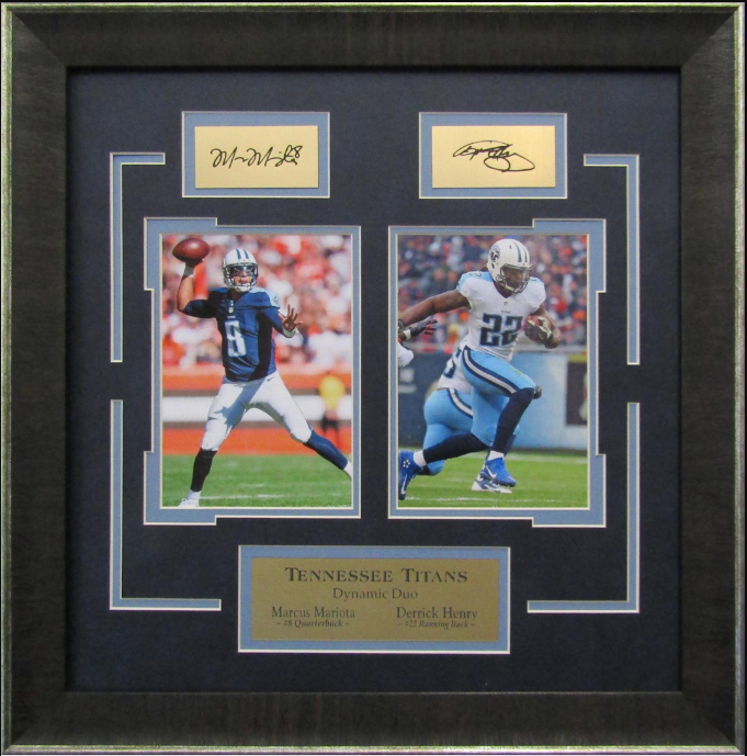 Marcus Mariota & Derrick Henry Tennessee Titans Framed Art 18.5" x 18.5" 2-Photograph Collage with Facsimile Autographed Plates