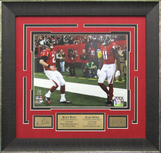 Atlanta Falcons Matt Ryan & Julio Jones Framed Art 15.5" x 16.5" Photograph with Facsimile Autographed Plates