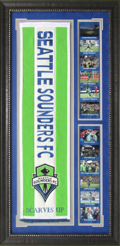 Seattle Sounders FC MLS Soccer Framed Art 19" x 38.5" Team Logo Scarf Photograph Collage