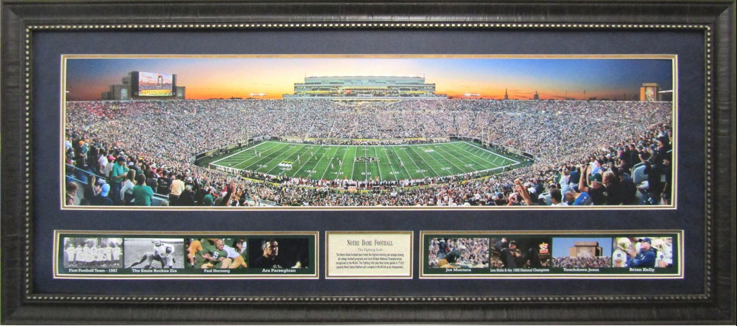 Notre Dame Fighting Irish Notre Dame Stadium Panoramic Framed Art 19" x 43" 9-Photograph Player & Team History Collage