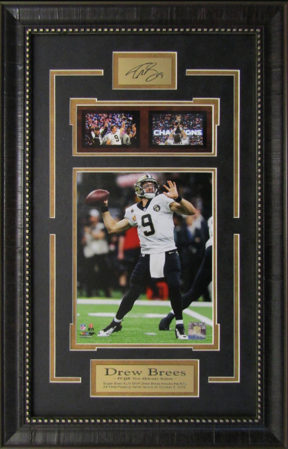 Drew Brees New Orleans Saints Framed Art 16" x 29" 3-Photograph Collage with Facsimile Autographed Plate