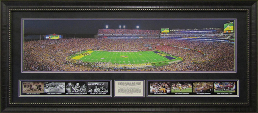 LSU Tigers Death Valley Tiger Stadium Panoramic Framed Art 19" x 43" 9-Photograph Player & Team History Collage