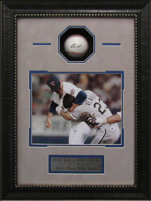 Don't Mess With Texas Nolan Ryan Texas Rangers Framed Shadow Box Art 16" x 21.5" Photograph & Replica Signed Ball