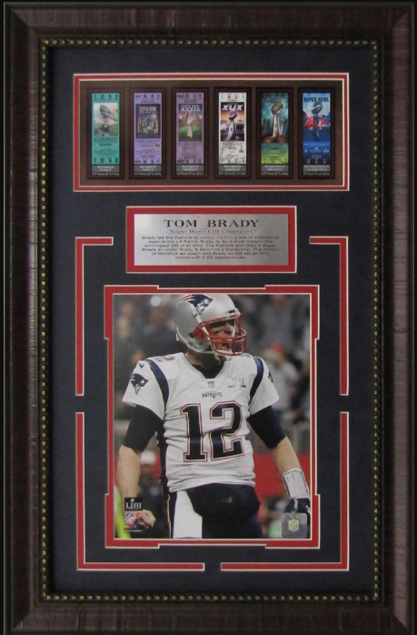 Tom Brady New England Patriots Framed Art 16" x 24.5" Photograph with Replica Super Bowl Ticket Collage