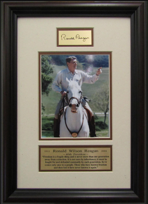 President Ronald Reagan 11" x 15" Framed Photograph with Freedom Quote and Facsimile Autographed Plate