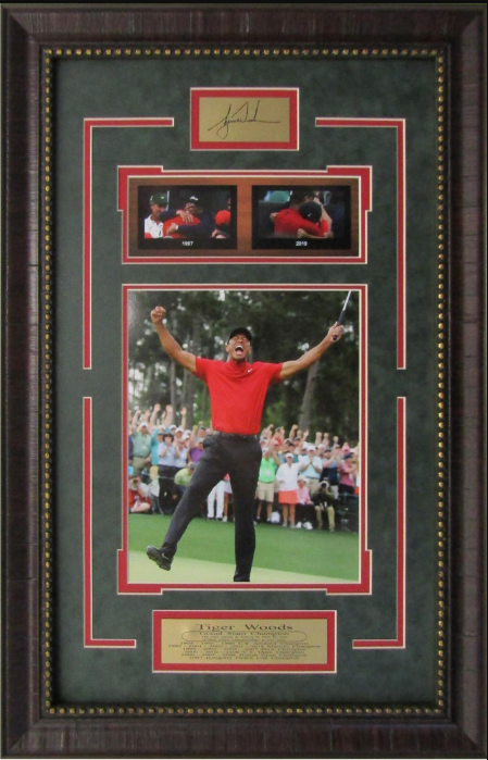 Tiger Woods Grand Slam Champion Framed Art 16" x 29" 3-Photo Collage with Facsimile Autographed Plate